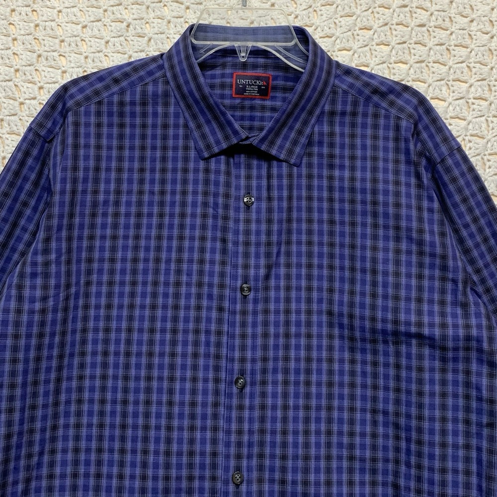 Untuckit Shirt Mens XL Purple Plaid Check Wrinkle Free Button Up‎ Long Sleeve
